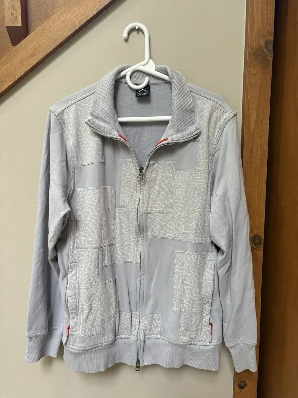 Jordan Elephant Print Patchwork Full Zip Jacket Men’s Large Gray Cotton Jumpman